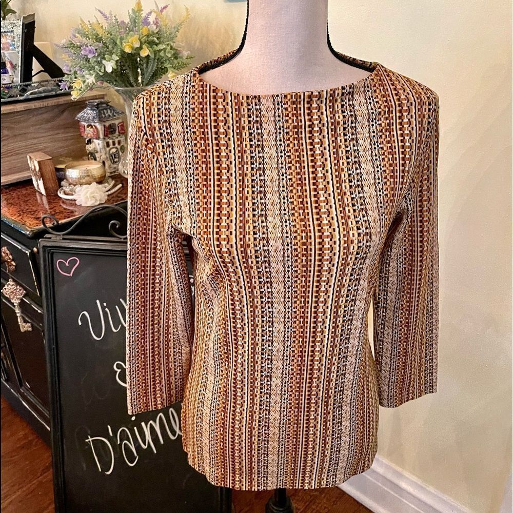 111 State Gold Abstract Designer Style Tunic Sz M EUC